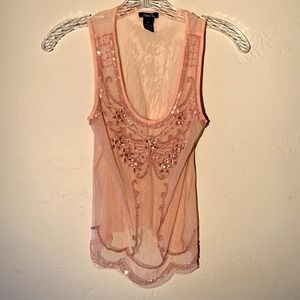 rue 21 sheer pink with sequins tank top y2k/ early 2000s style size small